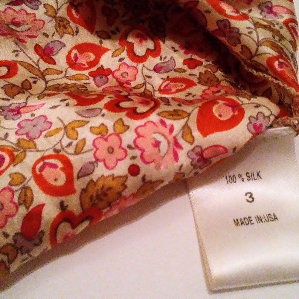 Silk Mini Skirt, Red and Pink Florals, Mother of Pearl Buttons, Chop Sioux, 10